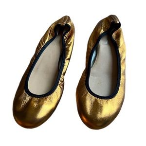 J. Crew Made In Italy Leather Ballet Flats Chrome Metallic Gold